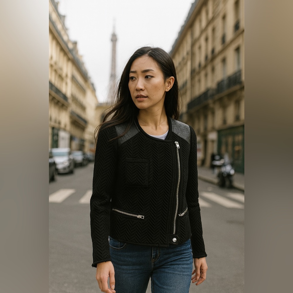 EUC IRO Phoebe Leather Paneled Jacket Size 0